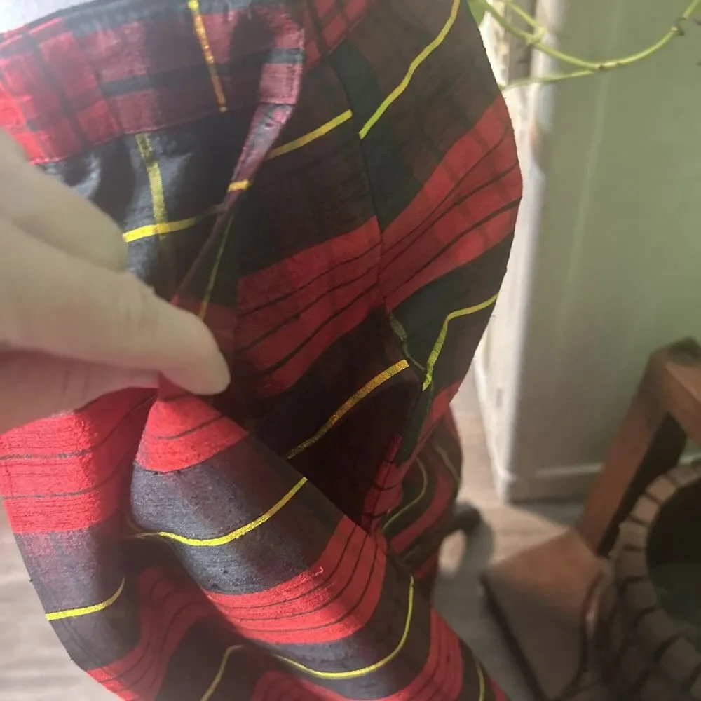 Vintage Tartan Plaid Maxi Raw Silk Texture Skirt Size 14 Holiday Formal Preppy